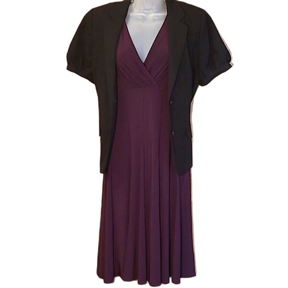 Ralph Lauren Cocktail A-Line Swing Dress Plunge V-Neck Knee Length Short Sleeve - Picture 7 of 16